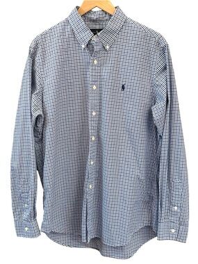 Ralph Lauren Men’s Blue Navy Gingham Button Down Dress Shirt Size Large